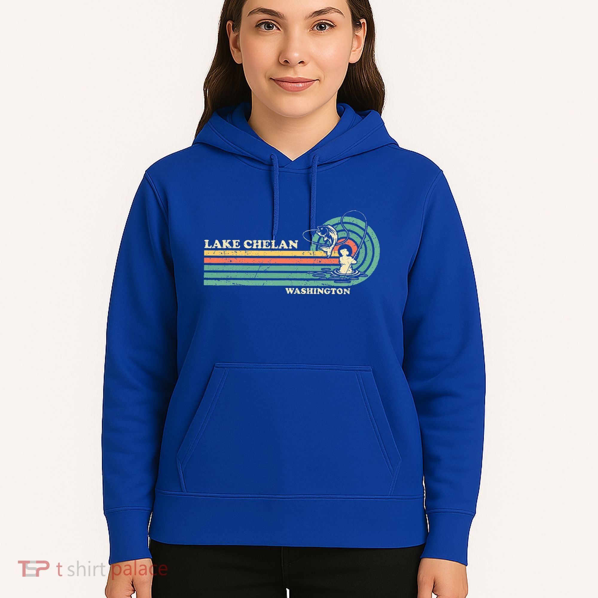 Retro Summer Fishing Washington Chelan Lake Hoodie