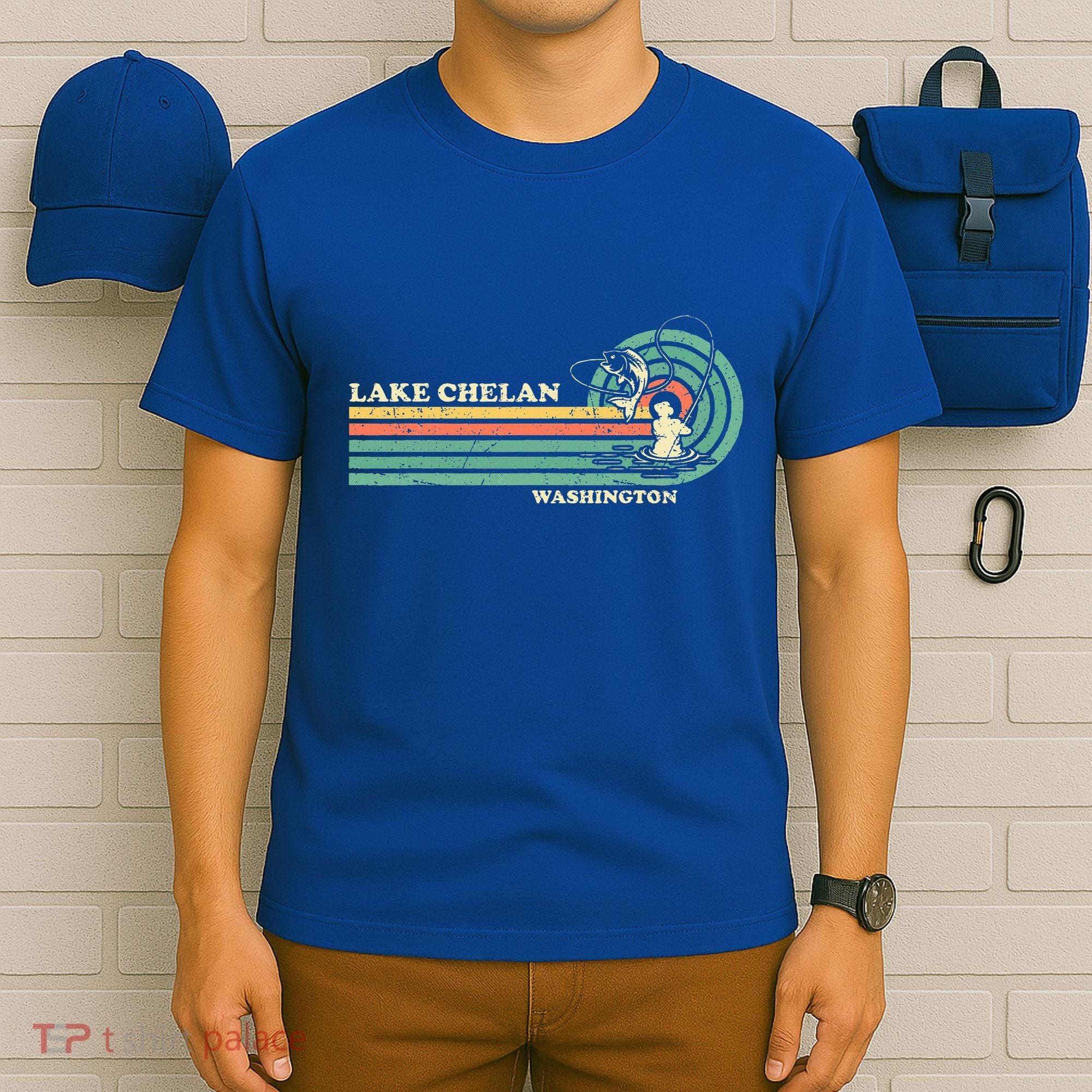 Retro Summer Fishing Washington Chelan Lake T-Shirt