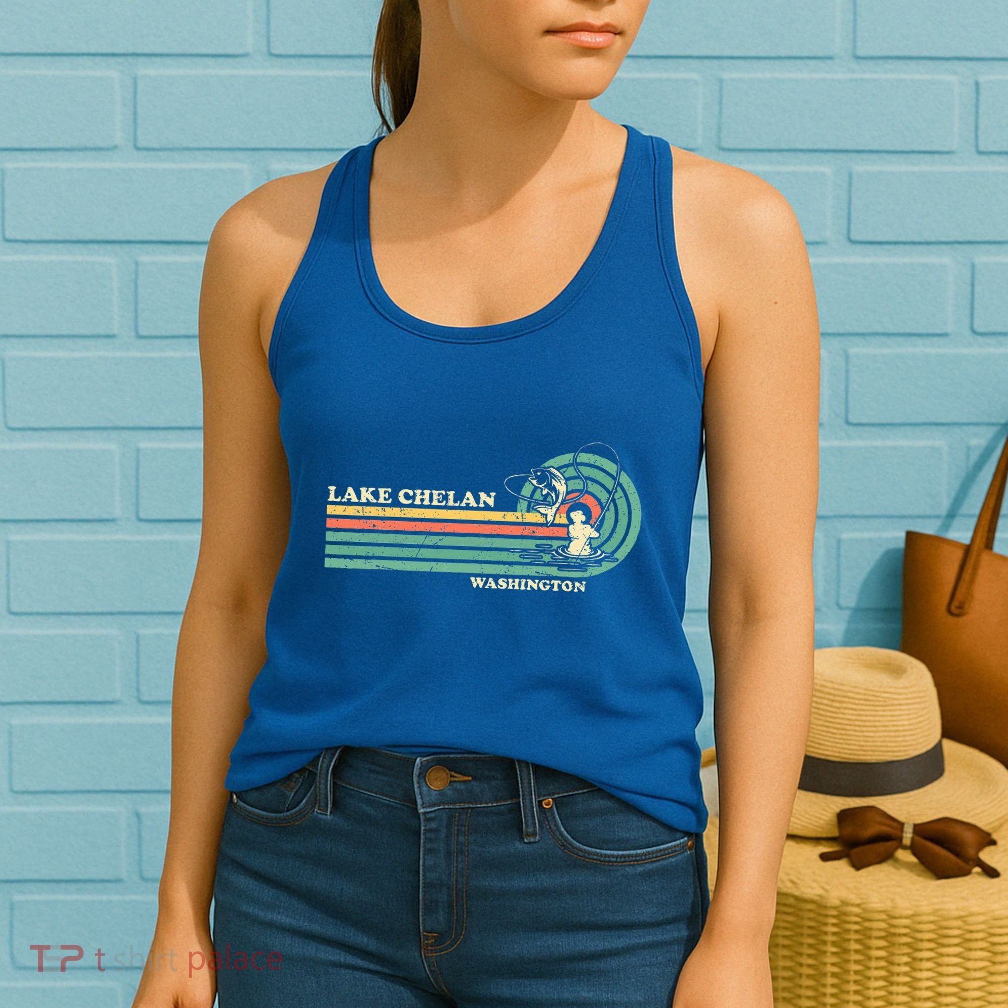Retro Summer Fishing Washington Chelan Lake Women's Tank Top