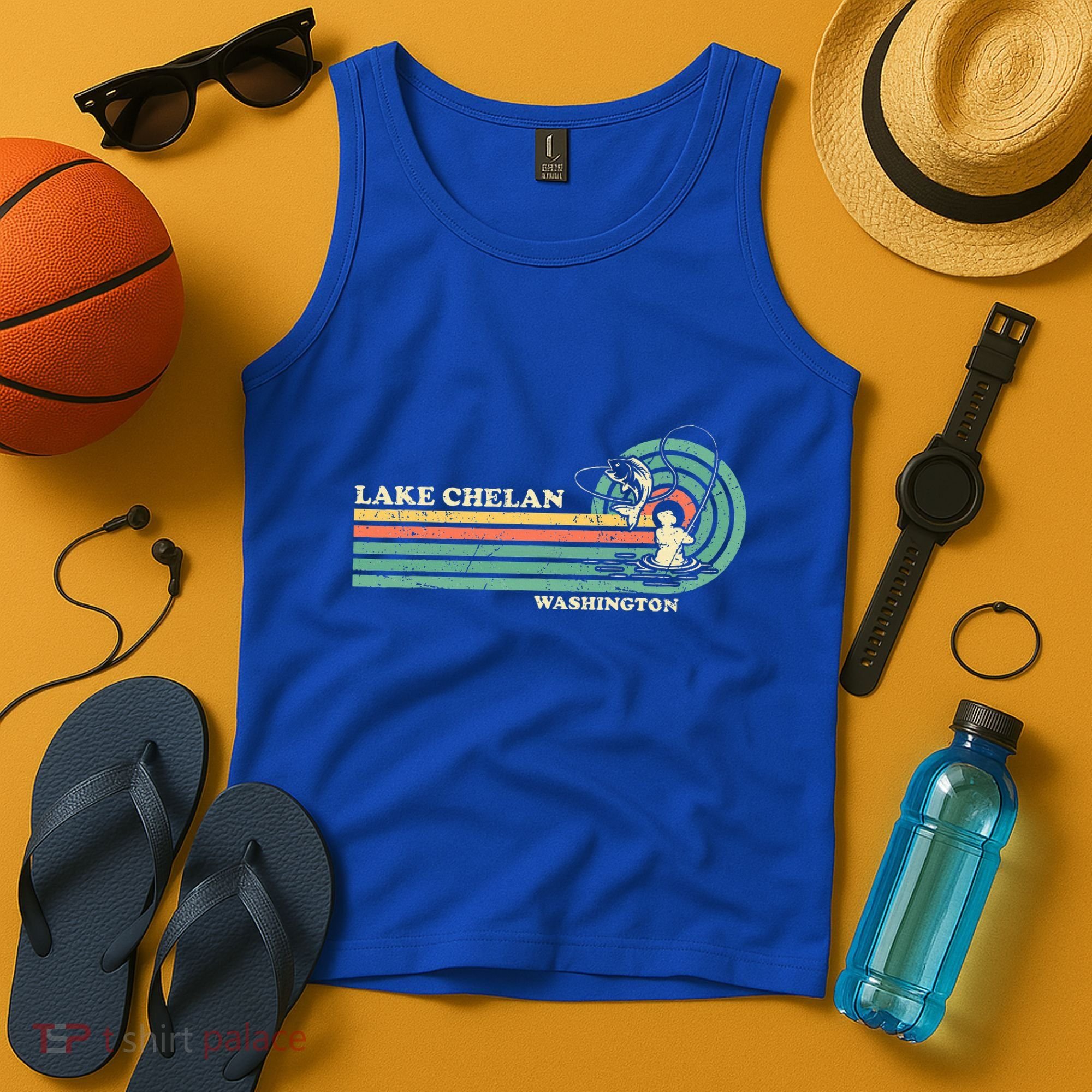 Retro Summer Fishing Washington Chelan Lake Tank Top
