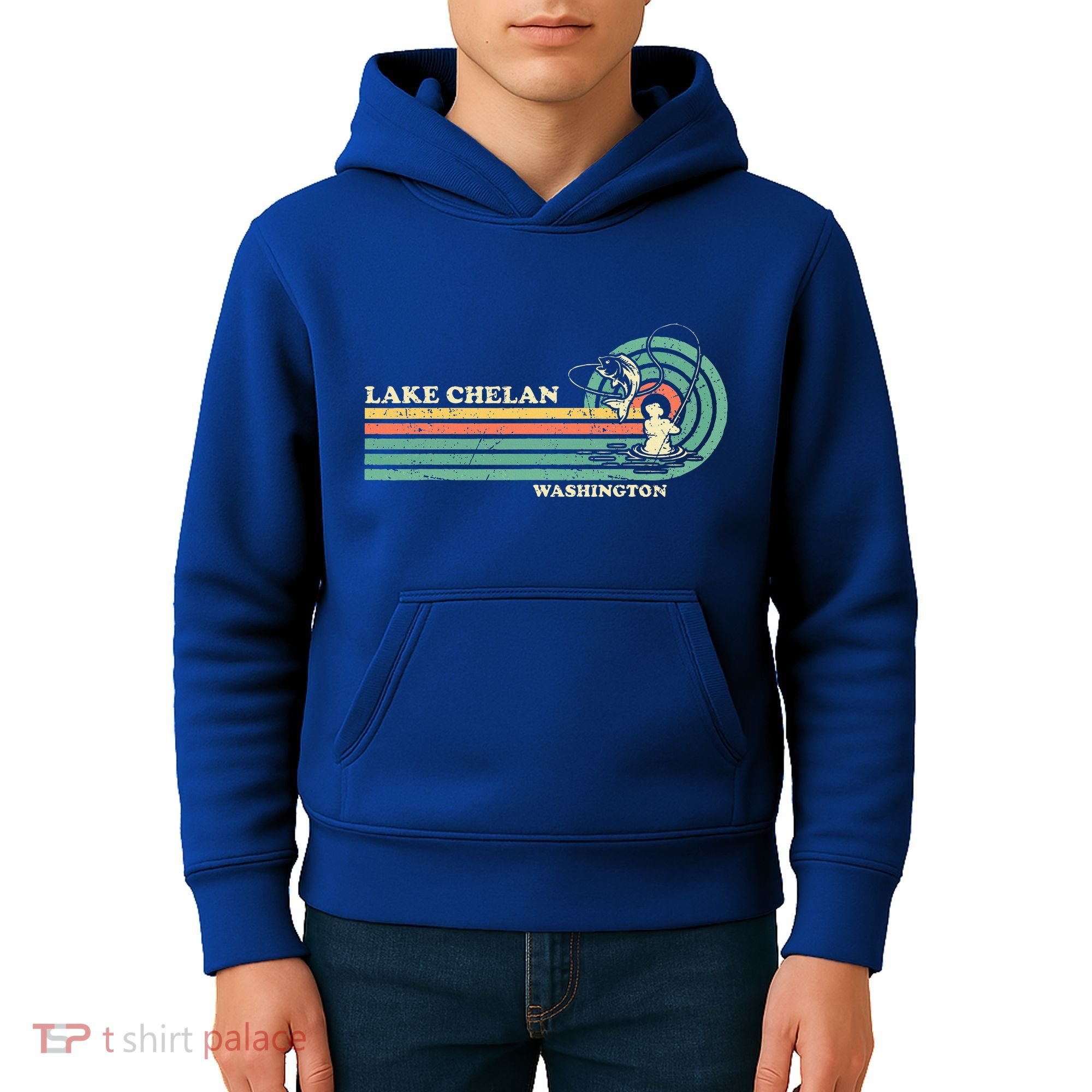 Retro Summer Fishing Washington Chelan Lake Kids Hoodie