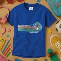 Retro Summer Fishing Washington Chelan Lake Kids T-Shirt thumb 3