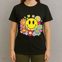 Retro Smile Face Flower Happy Face Flowers Heart Girl T-Shirt thumb 4
