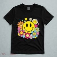 Retro Smile Face Flower Happy Face Flowers Heart Girl T-Shirt thumb 5