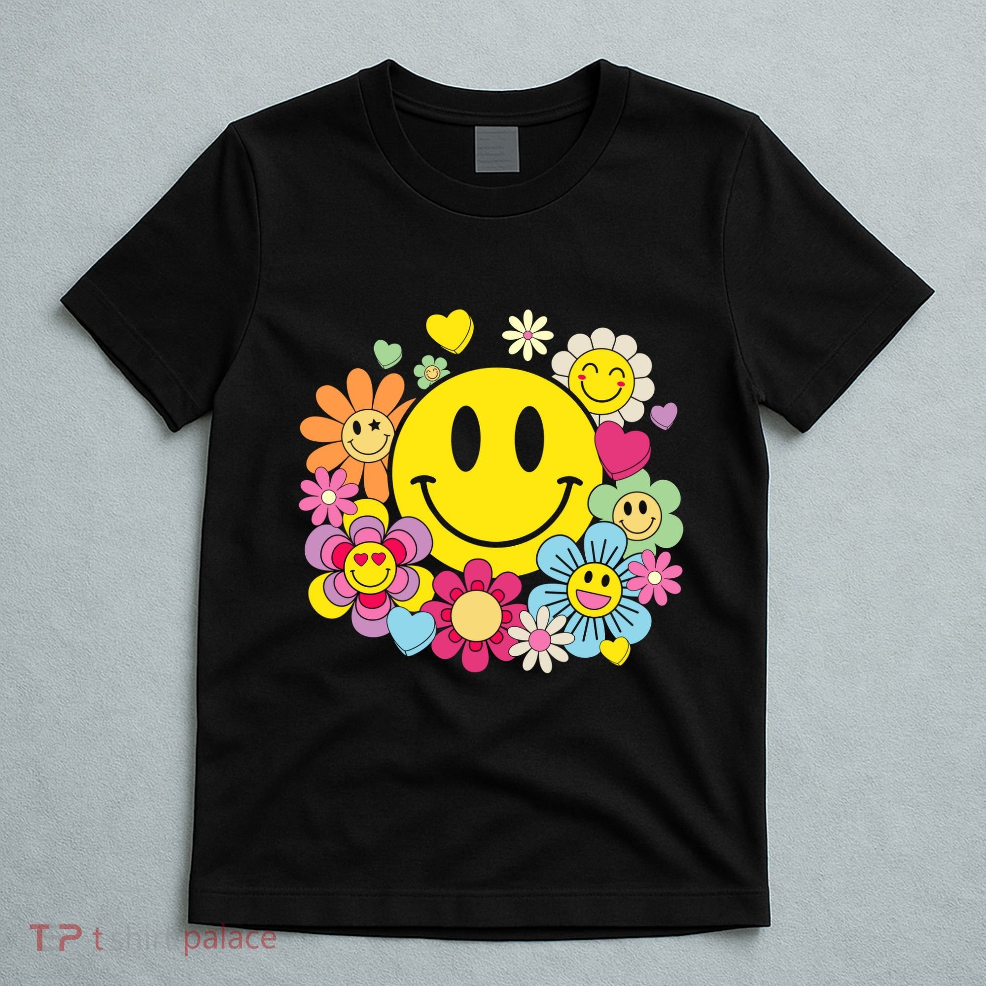 Retro Smile Face Flower Happy Face Flowers Heart Girl T-Shirt
