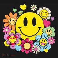 Retro Smile Face Flower Happy Face Flowers Heart Girl T-Shirt thumb 7