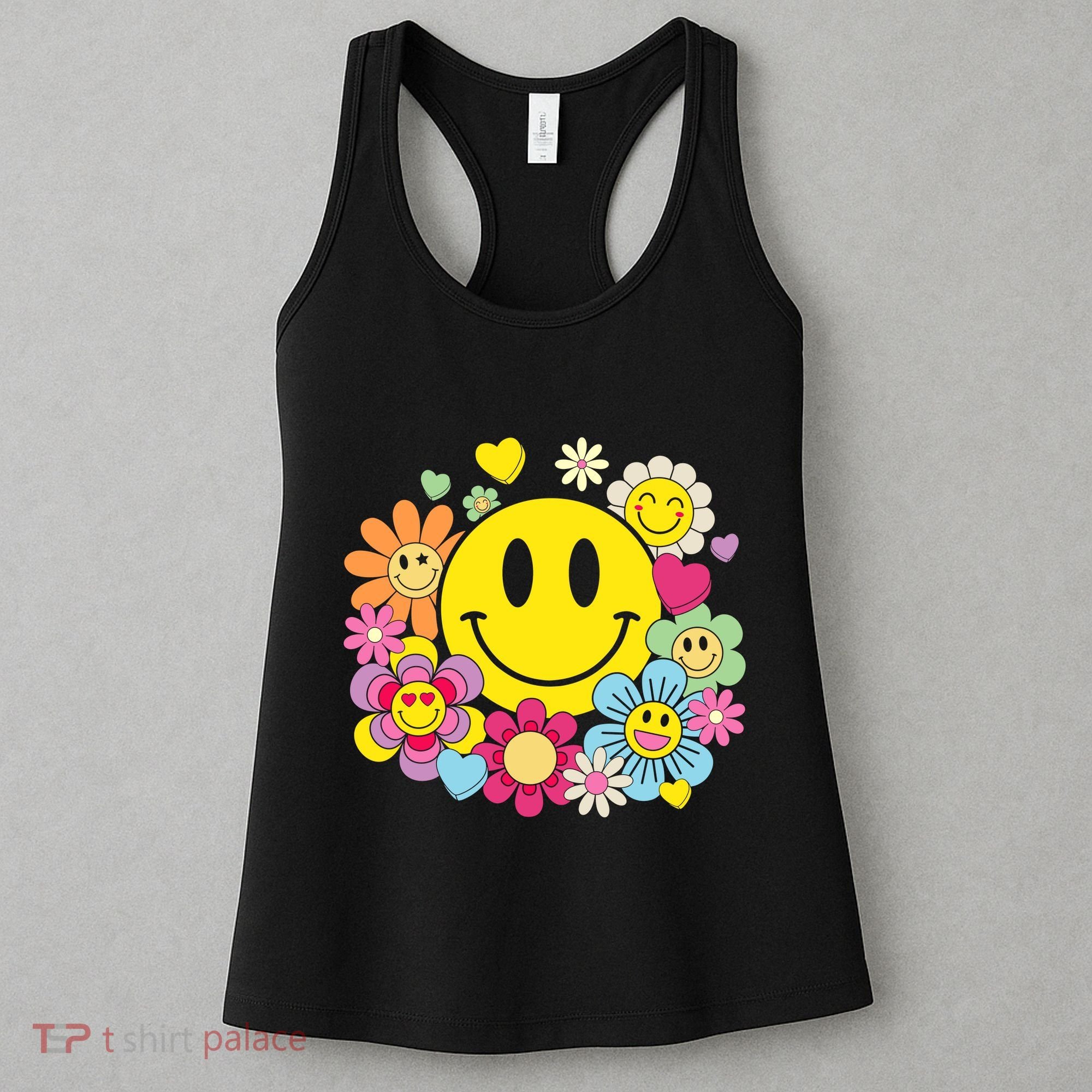 Retro Smile Face Flower Happy Face Flowers Heart Girl Women's Tank Top