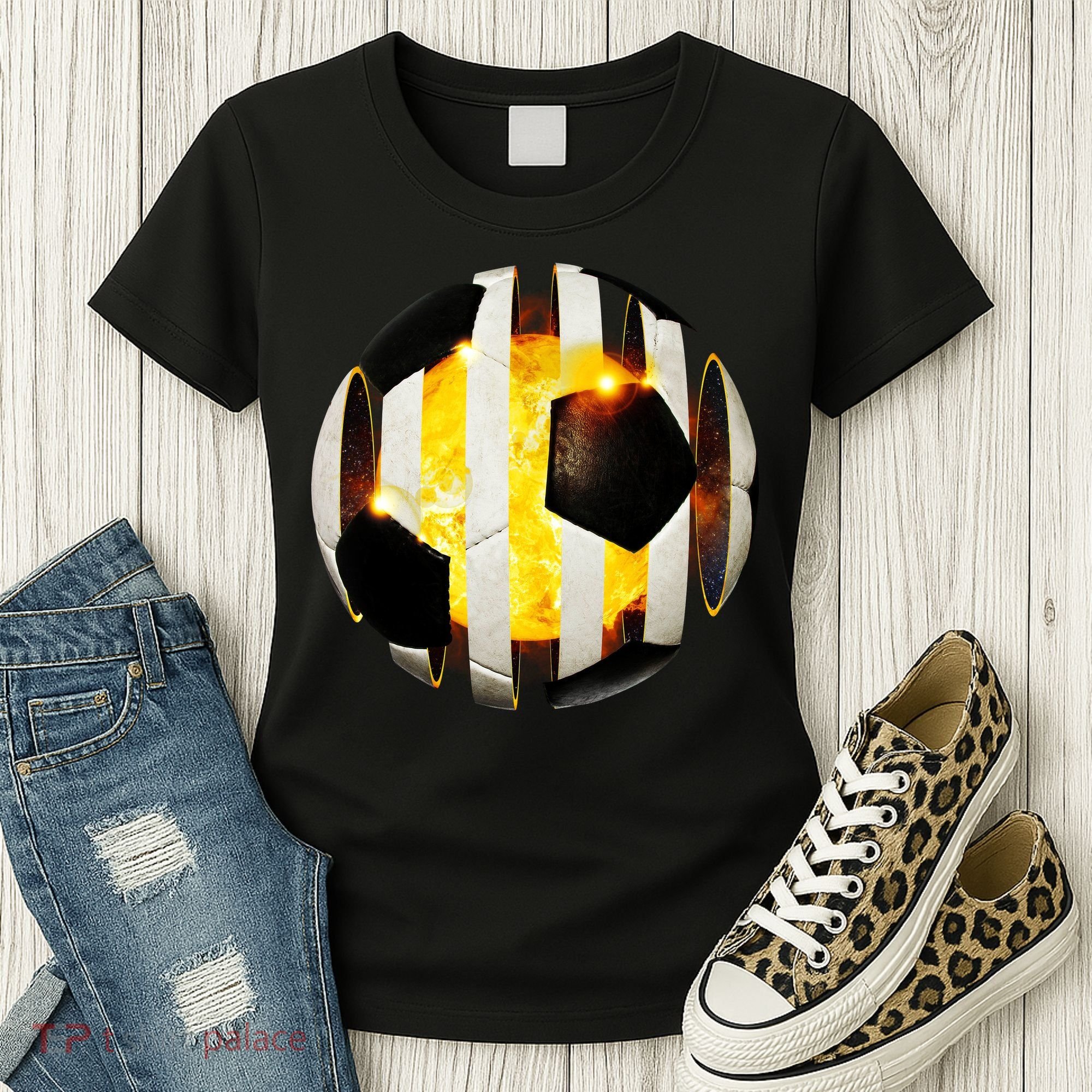 Ripped Soccer Futbol Fire Ball Women's T-Shirt