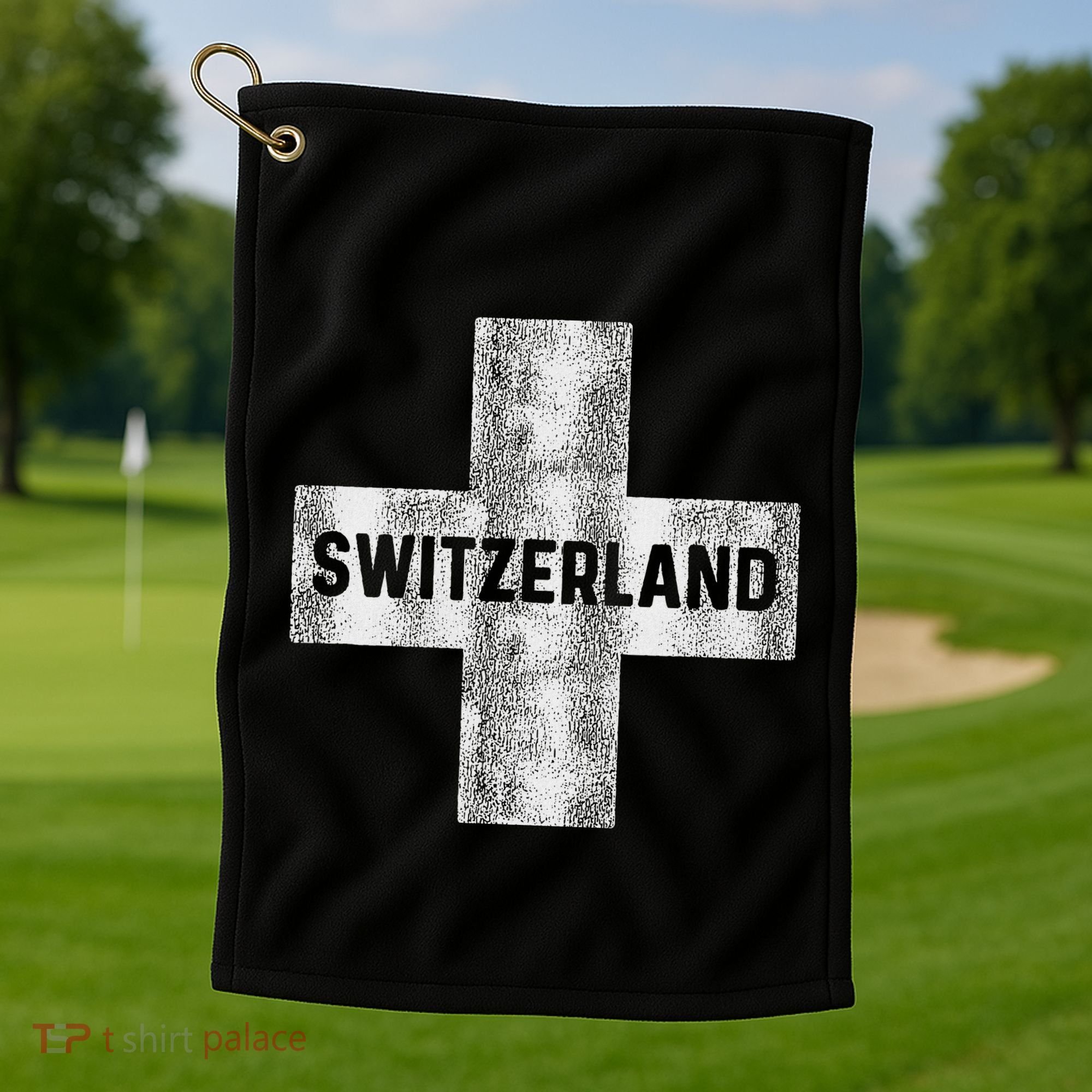 Retro Swiss Flag Of Switzerland Souvenir Gift Golf Towel