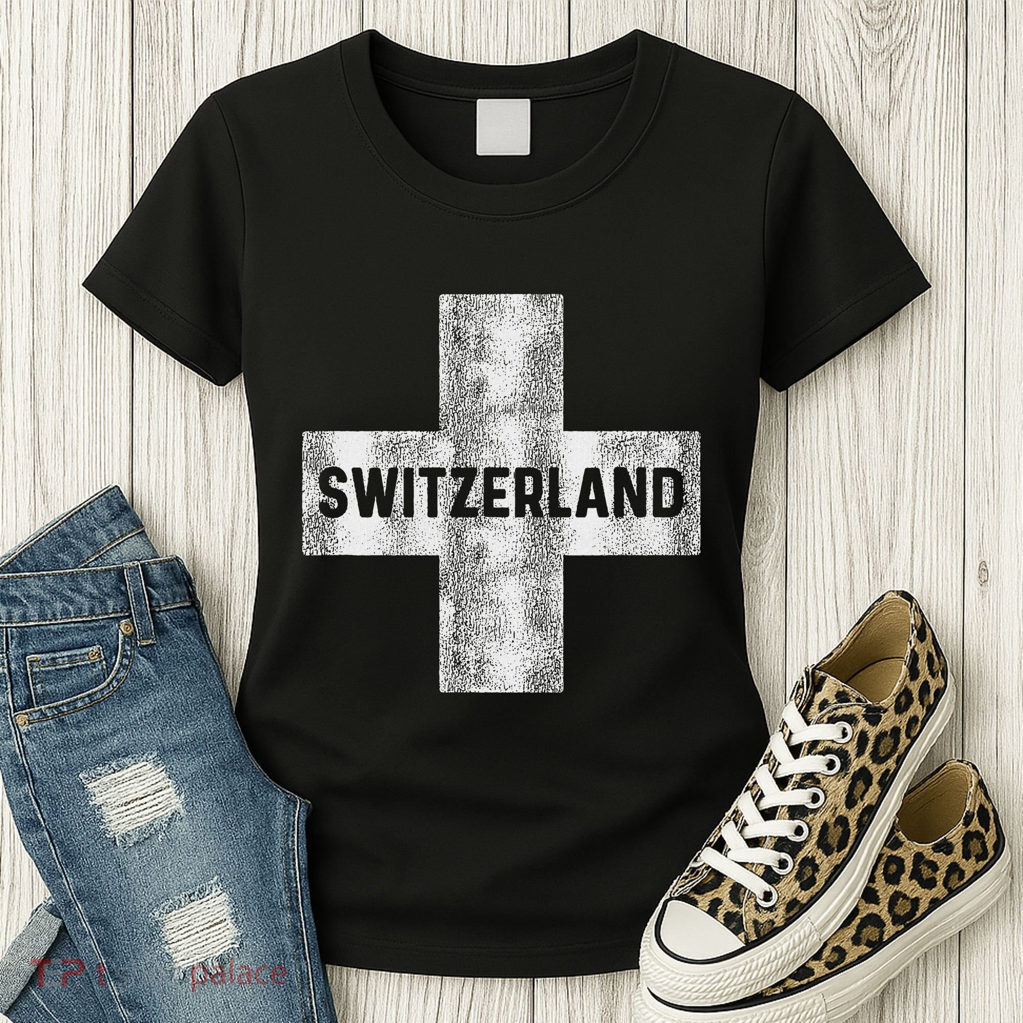 Retro Swiss Flag Of Switzerland Souvenir Gift Women's T-Shirt