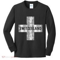 Retro Swiss Flag Of Switzerland Souvenir Gift Kids Long Sleeve Shirt thumb 0