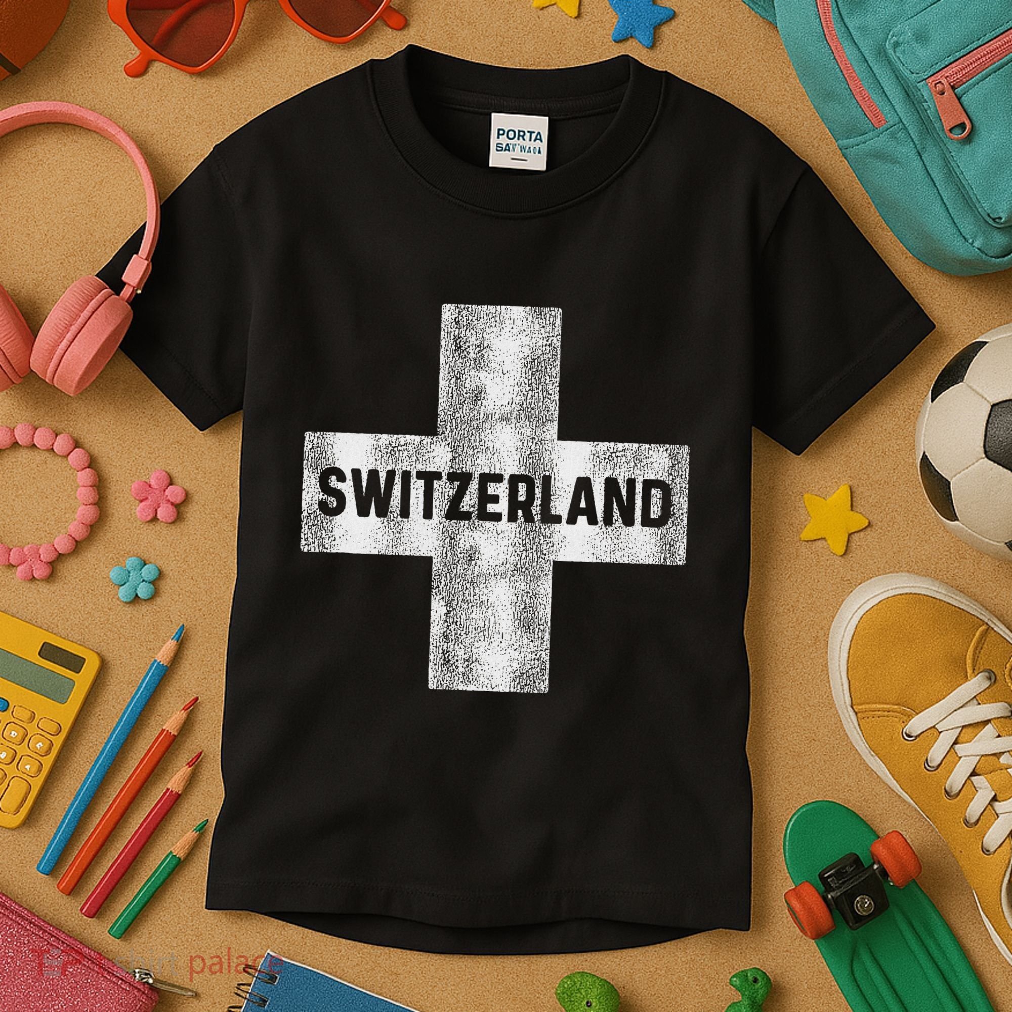 Retro Swiss Flag Of Switzerland Souvenir Gift Kids T-Shirt