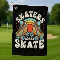 Roller Skating Funny Skaters Gonna Skate Retro 70s 80s Golf Towel thumb 1