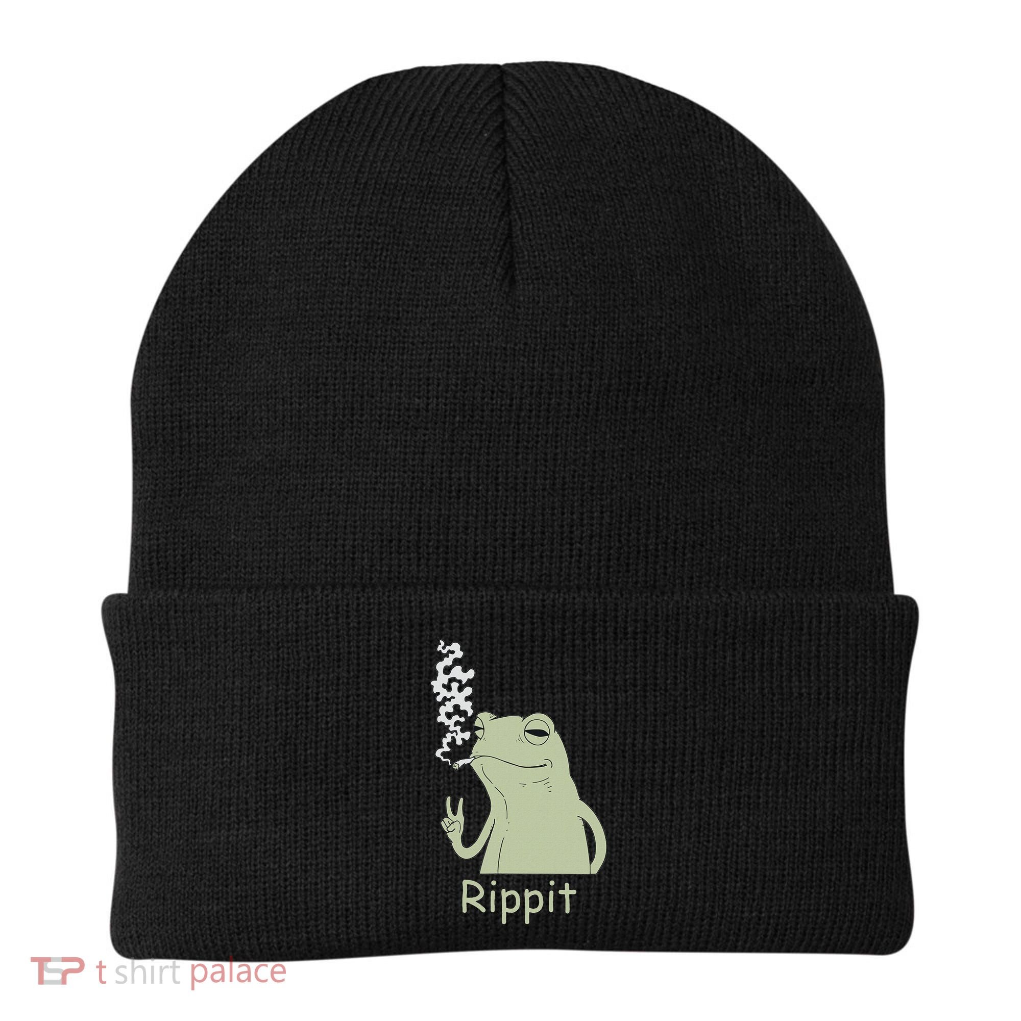 Rippit Stoner Frog Funny Graphic Beanie