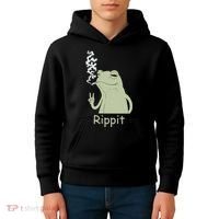 Rippit Stoner Frog Funny Graphic Kids Hoodie thumb 4