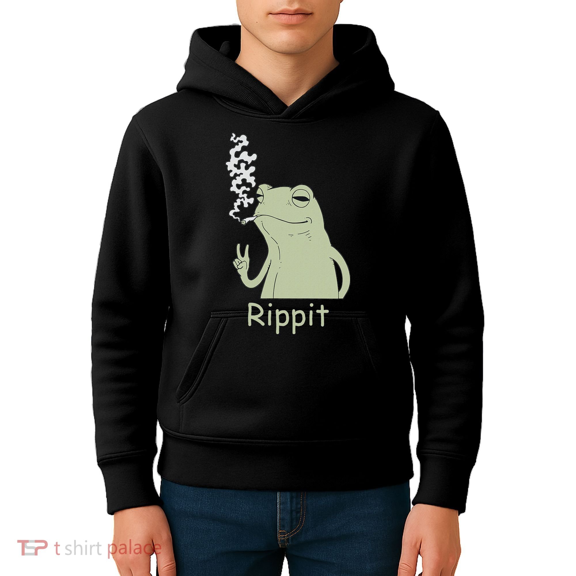 Rippit Stoner Frog Funny Graphic Kids Hoodie