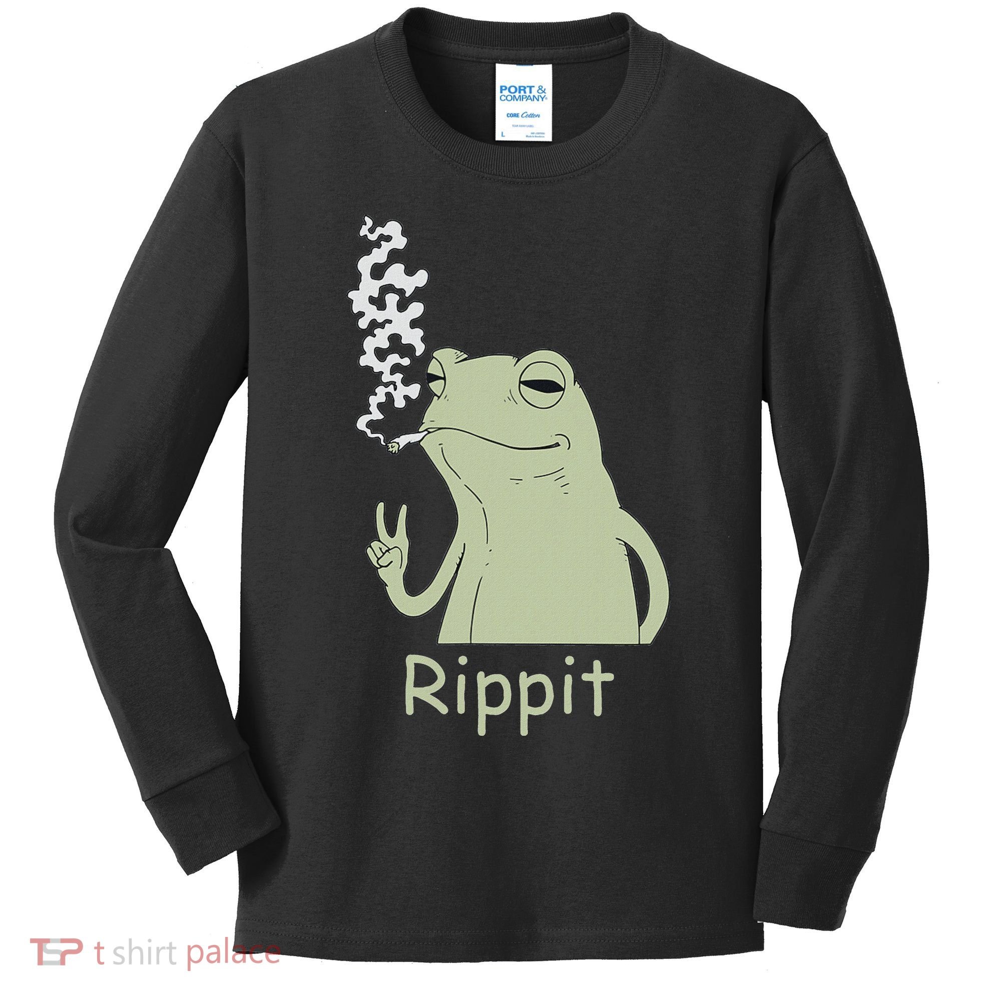 Rippit Stoner Frog Funny Graphic Kids Long Sleeve Shirt