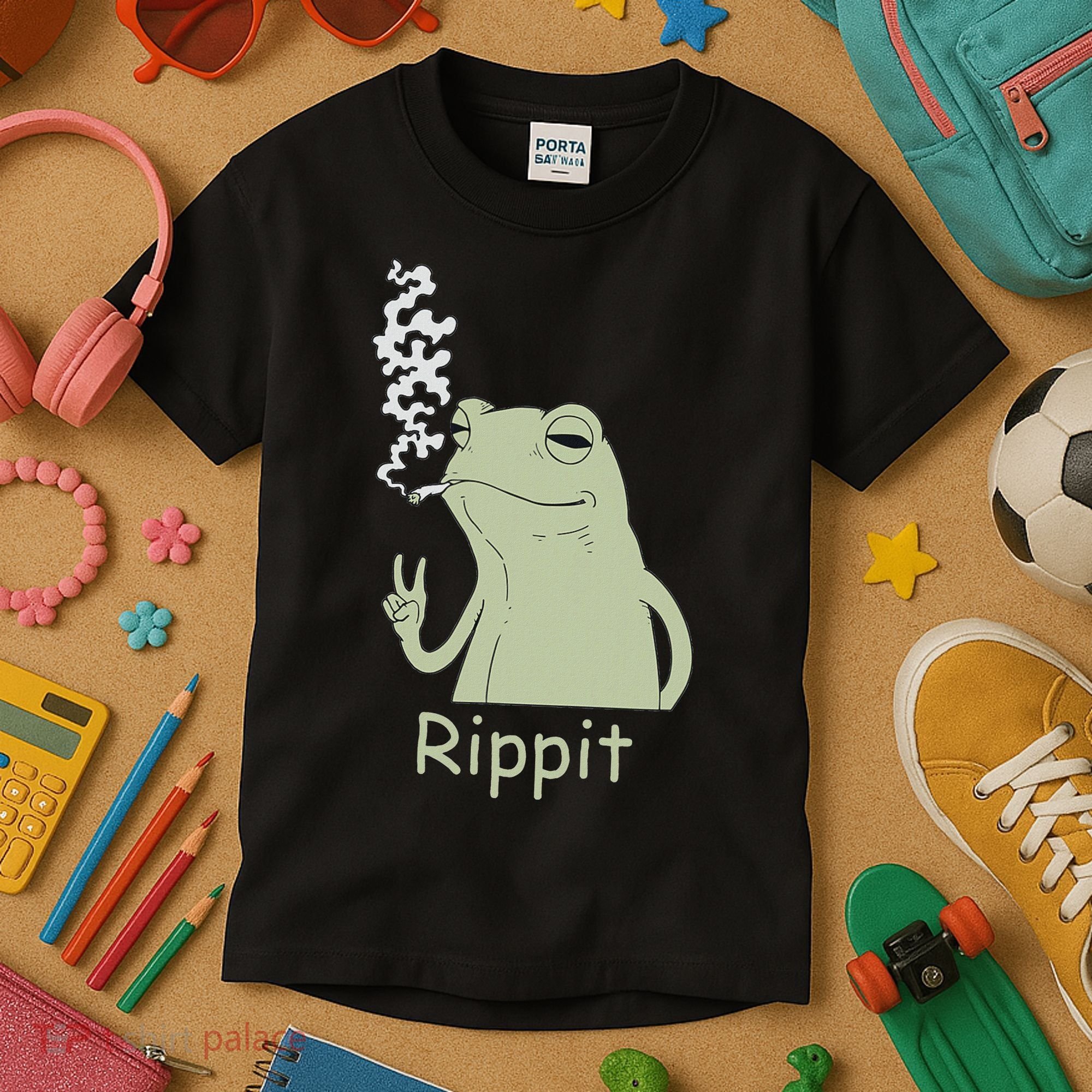 Rippit Stoner Frog Funny Graphic Kids T-Shirt