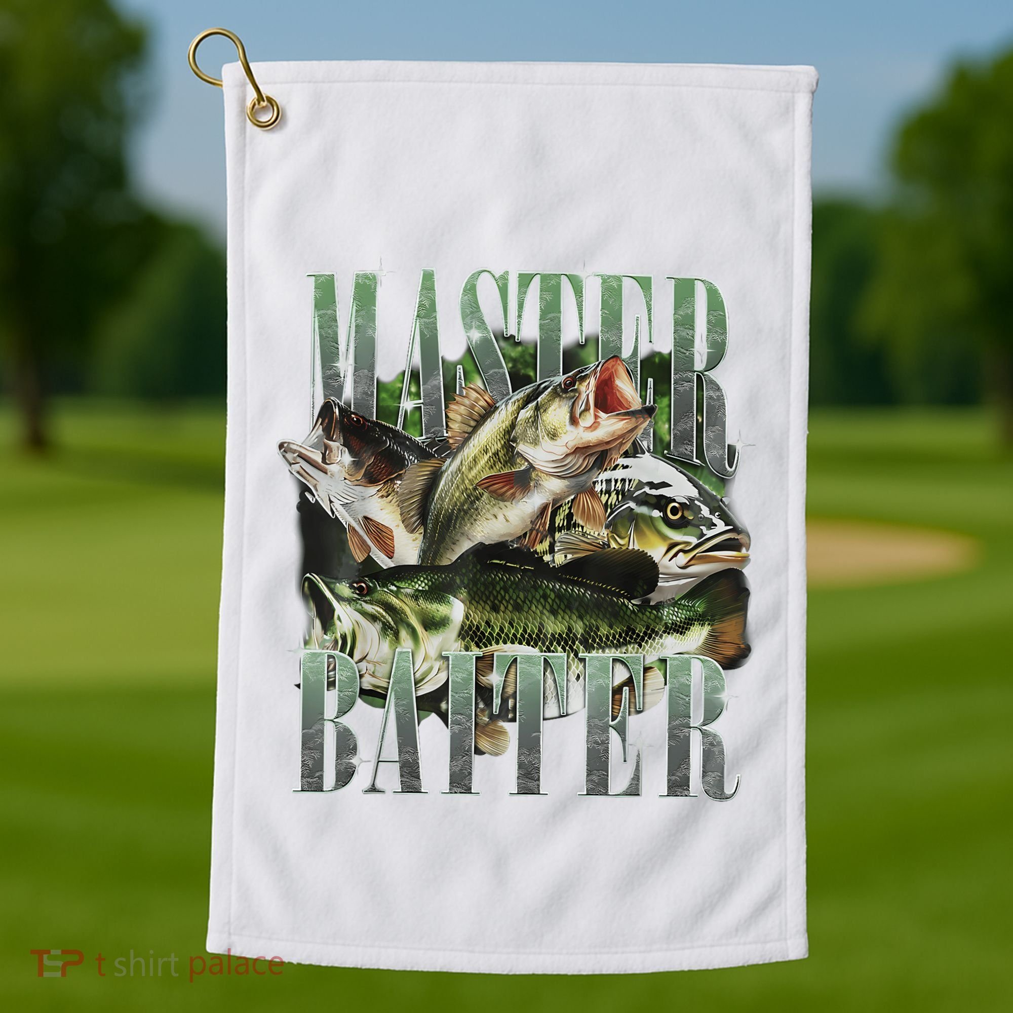 Retro Sunset Fishing Master Baiter Fish Funny Fisherman Golf Towel