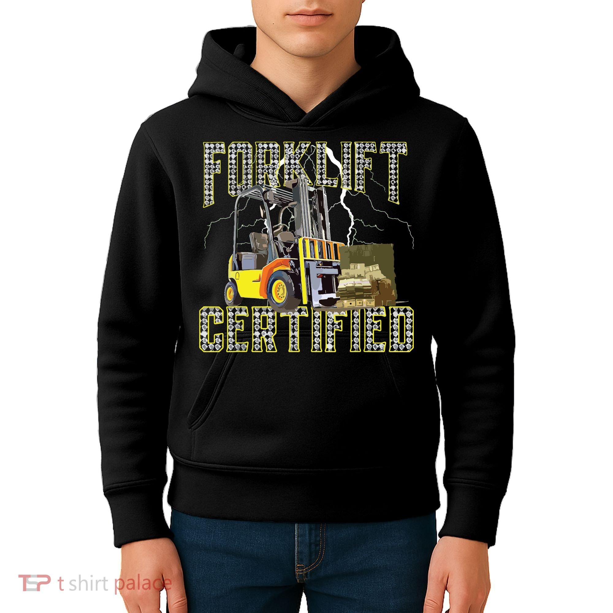 Retro Style Funny Forklift Operator Forklift Certified Kids Hoodie