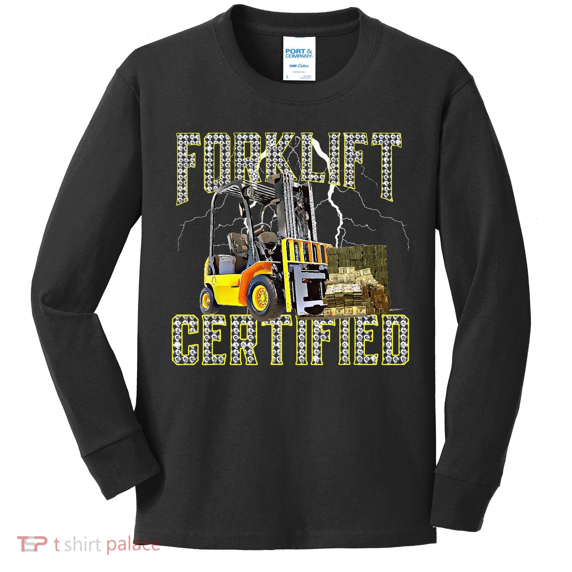 Retro Style Funny Forklift Operator Forklift Certified Kids Long Sleeve Shirt