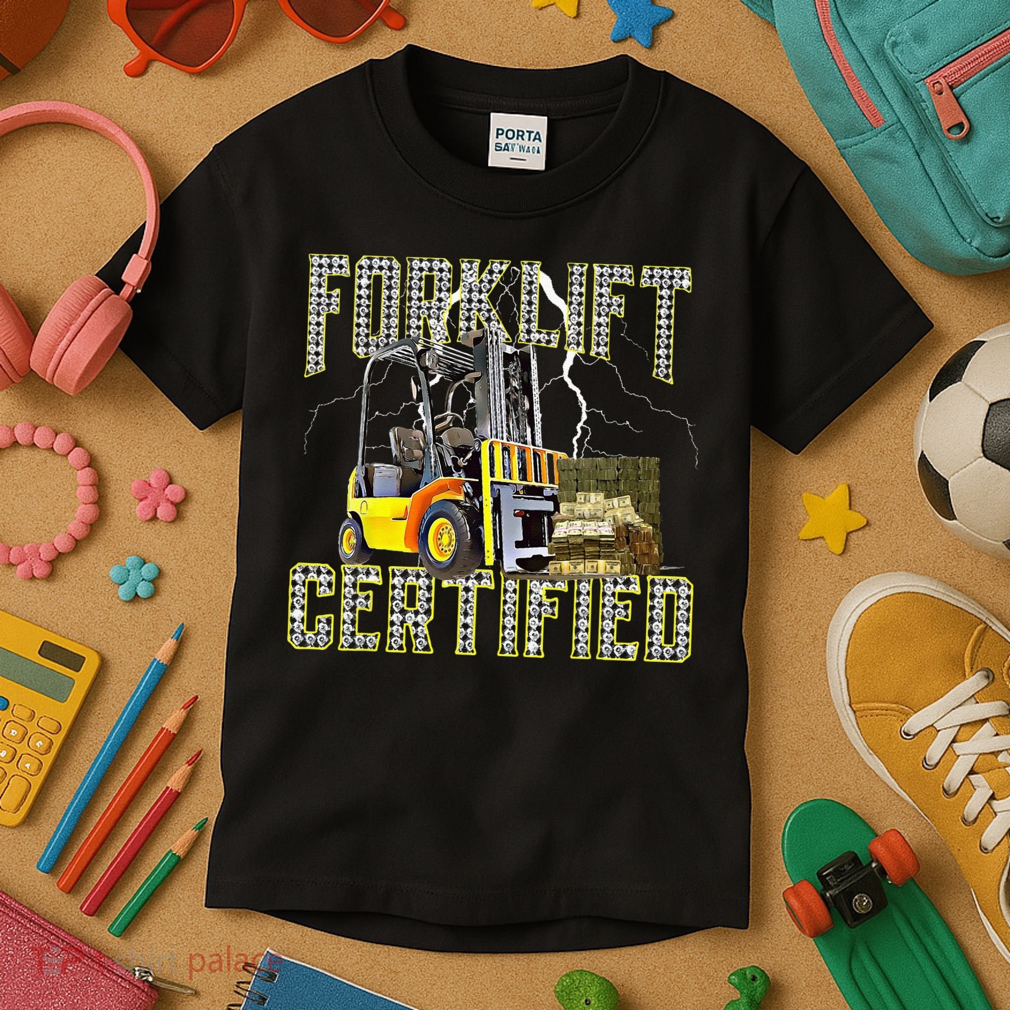 Retro Style Funny Forklift Operator Forklift Certified Kids T-Shirt