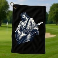 Rocking Savior Guitar Legend Jesus Rocks Golf Towel thumb 1