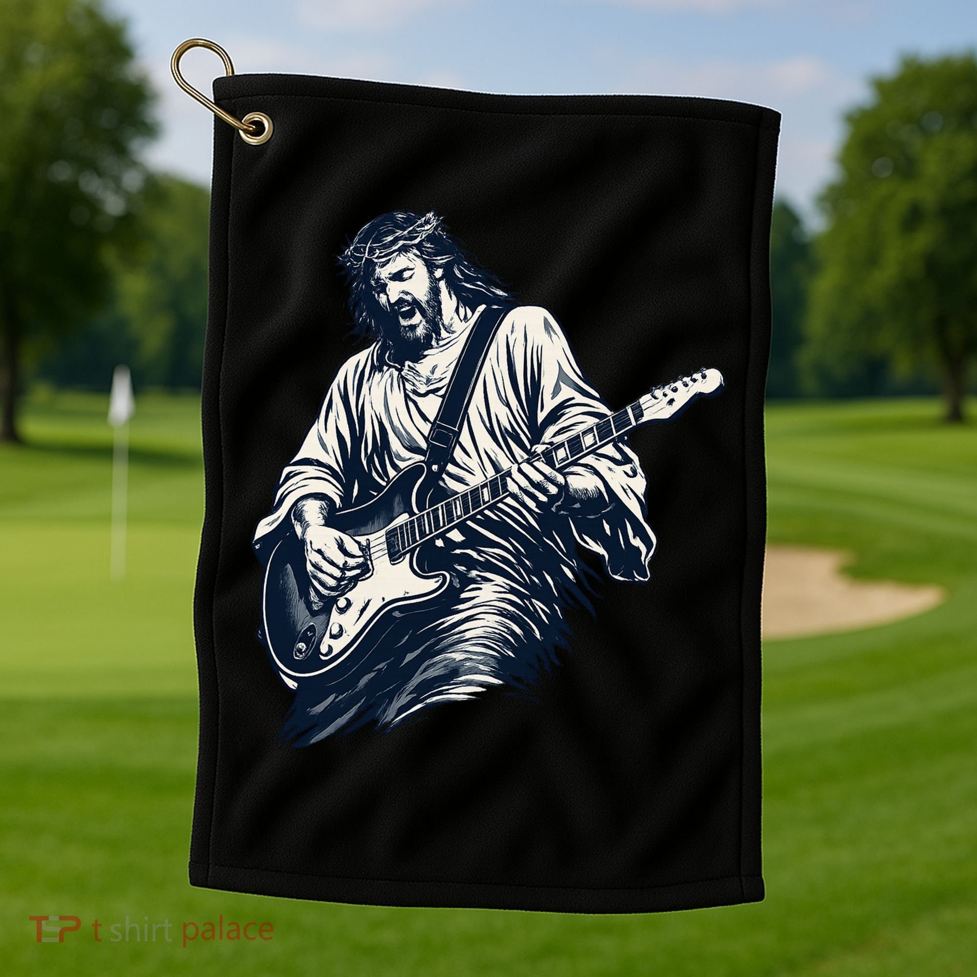 Rocking Savior Guitar Legend Jesus Rocks Golf Towel