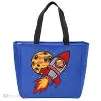 Rocket Spaceship Galaxy Retro Tote Bag thumb 0