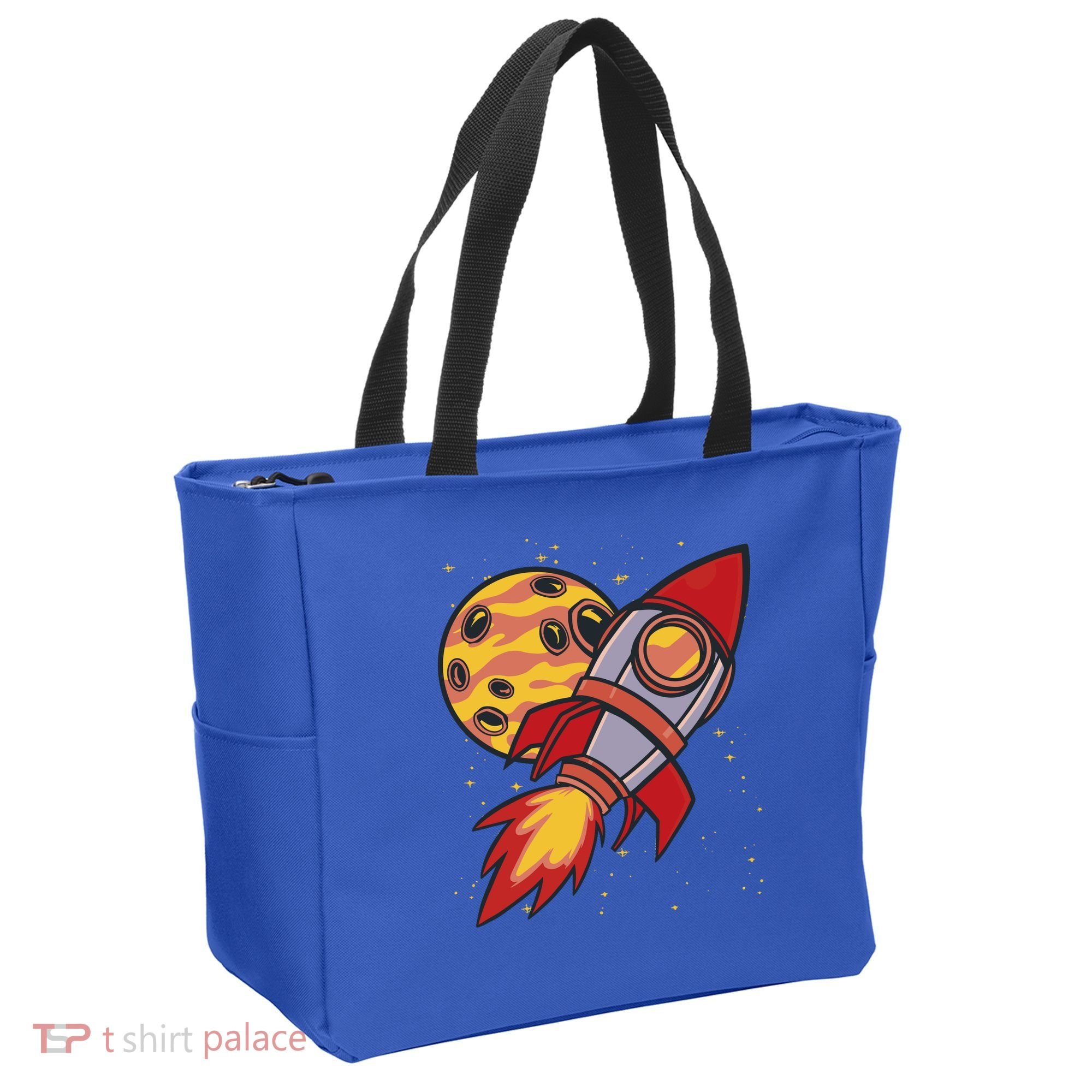 Rocket Spaceship Galaxy Retro Tote Bag