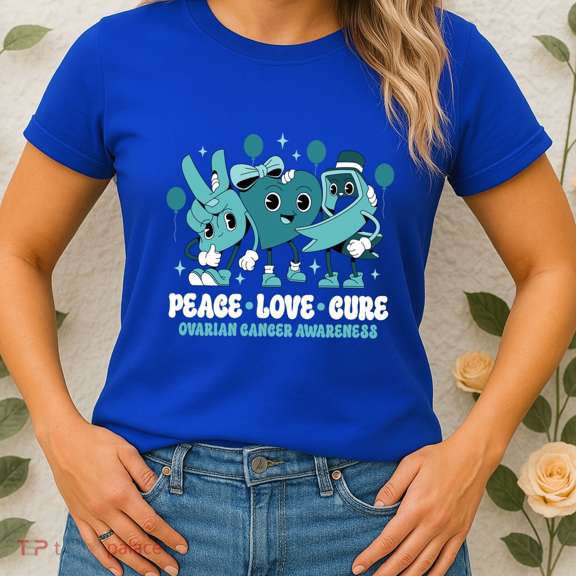 Ribbon Survivor Groovy Ovarian Cancer Awareness Women's T-Shirt