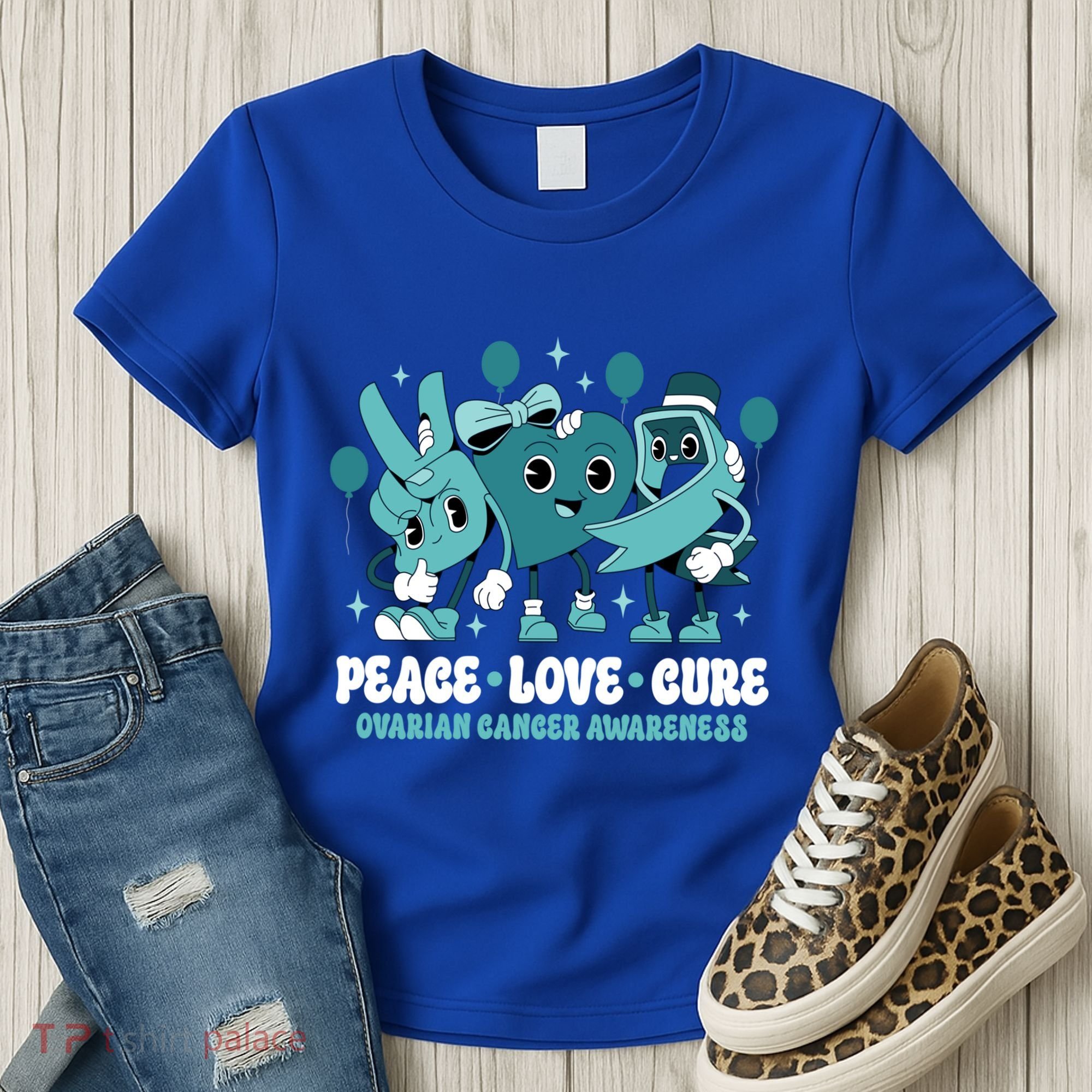 Ribbon Survivor Groovy Ovarian Cancer Awareness Women's T-Shirt