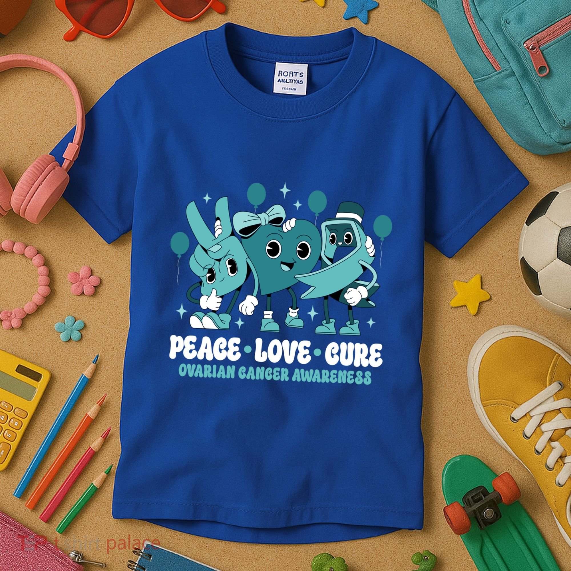 Ribbon Survivor Groovy Ovarian Cancer Awareness Kids T-Shirt