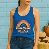 Retro Sixth Grade Teacher Rainbow Back To School 6Th Grade Great Gift Women's Tank Top thumb 2