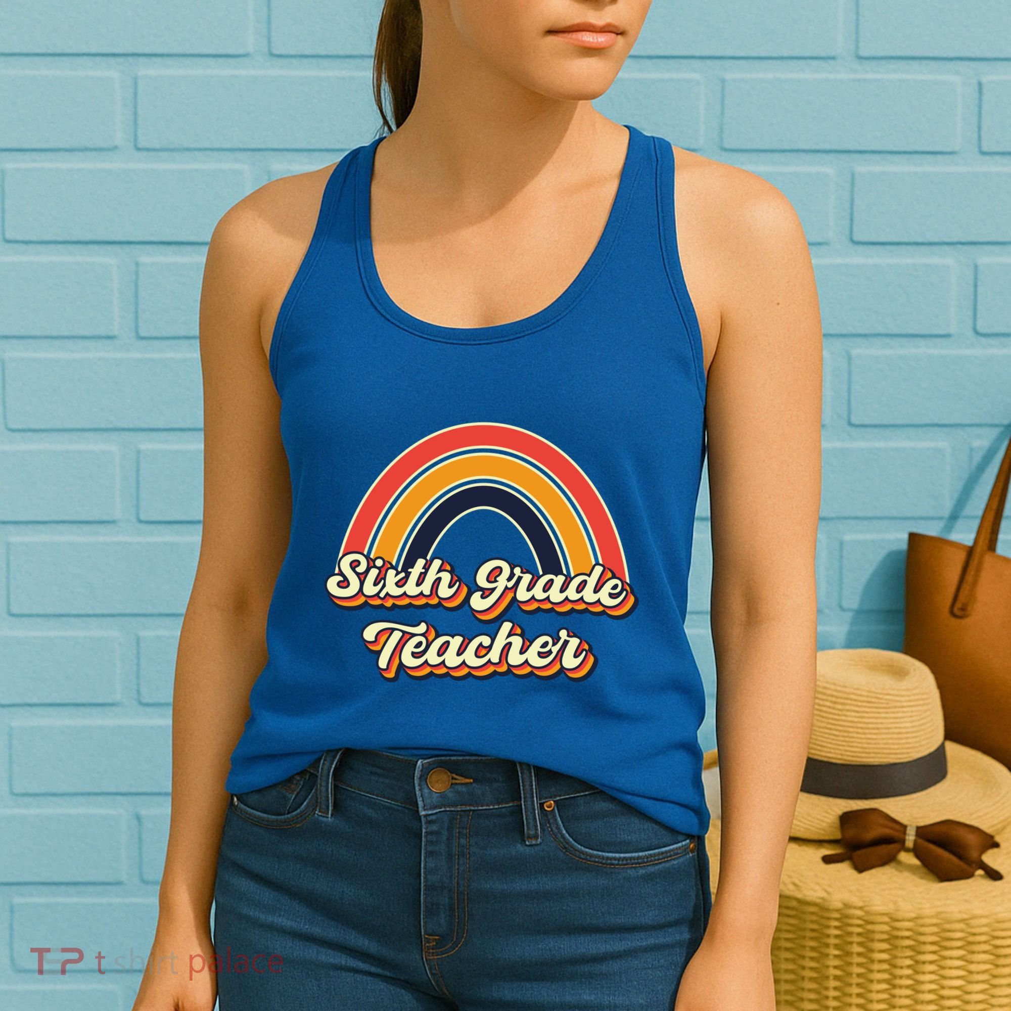 Retro Sixth Grade Teacher Rainbow Back To School 6Th Grade Great Gift Women's Tank Top