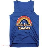 Retro Sixth Grade Teacher Rainbow Back To School 6Th Grade Great Gift Tank Top thumb 0