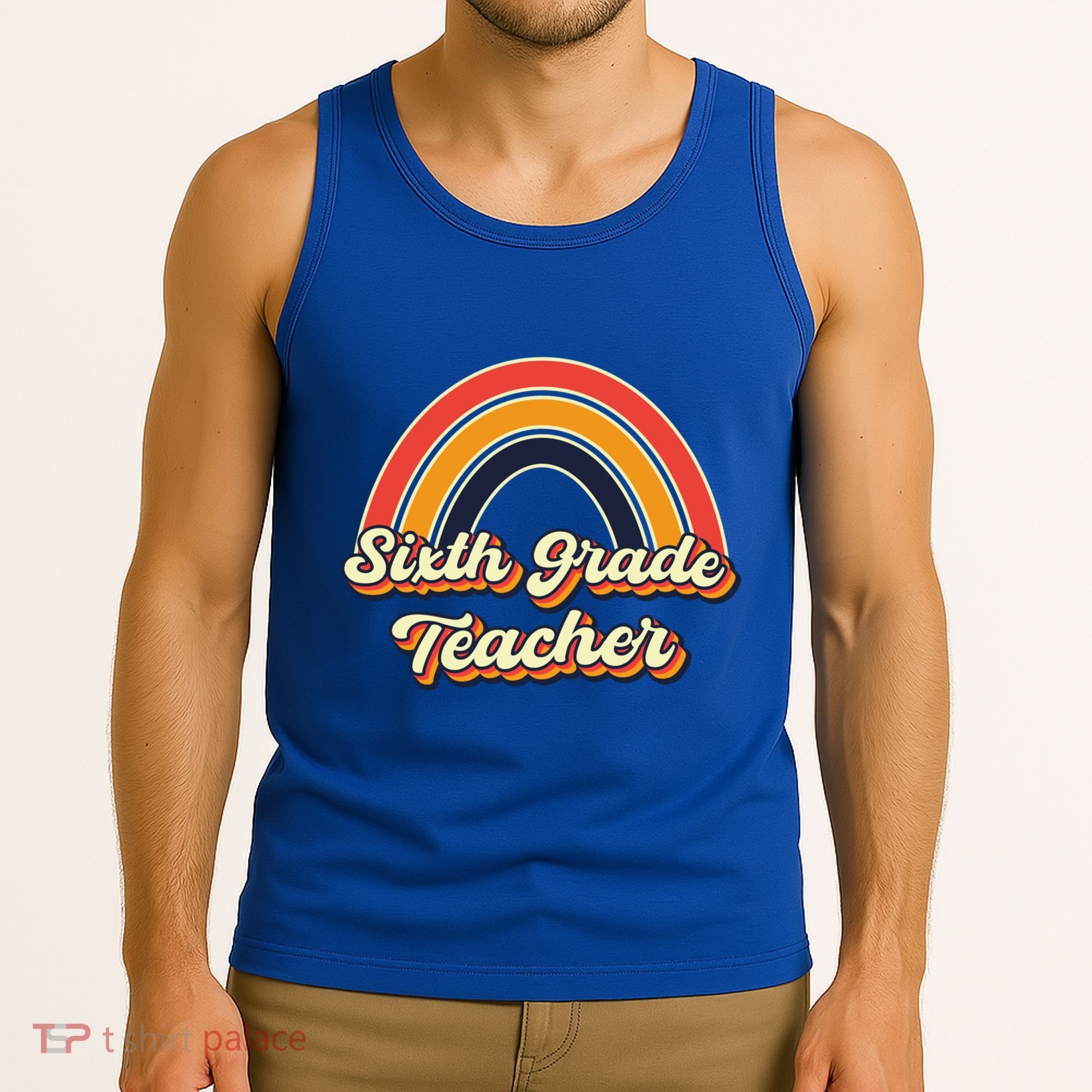 Retro Sixth Grade Teacher Rainbow Back To School 6Th Grade Great Gift Tank Top