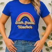 Retro Sixth Grade Teacher Rainbow Back To School 6Th Grade Great Gift Women's T-Shirt thumb 2