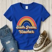 Retro Sixth Grade Teacher Rainbow Back To School 6Th Grade Great Gift Women's T-Shirt thumb 3