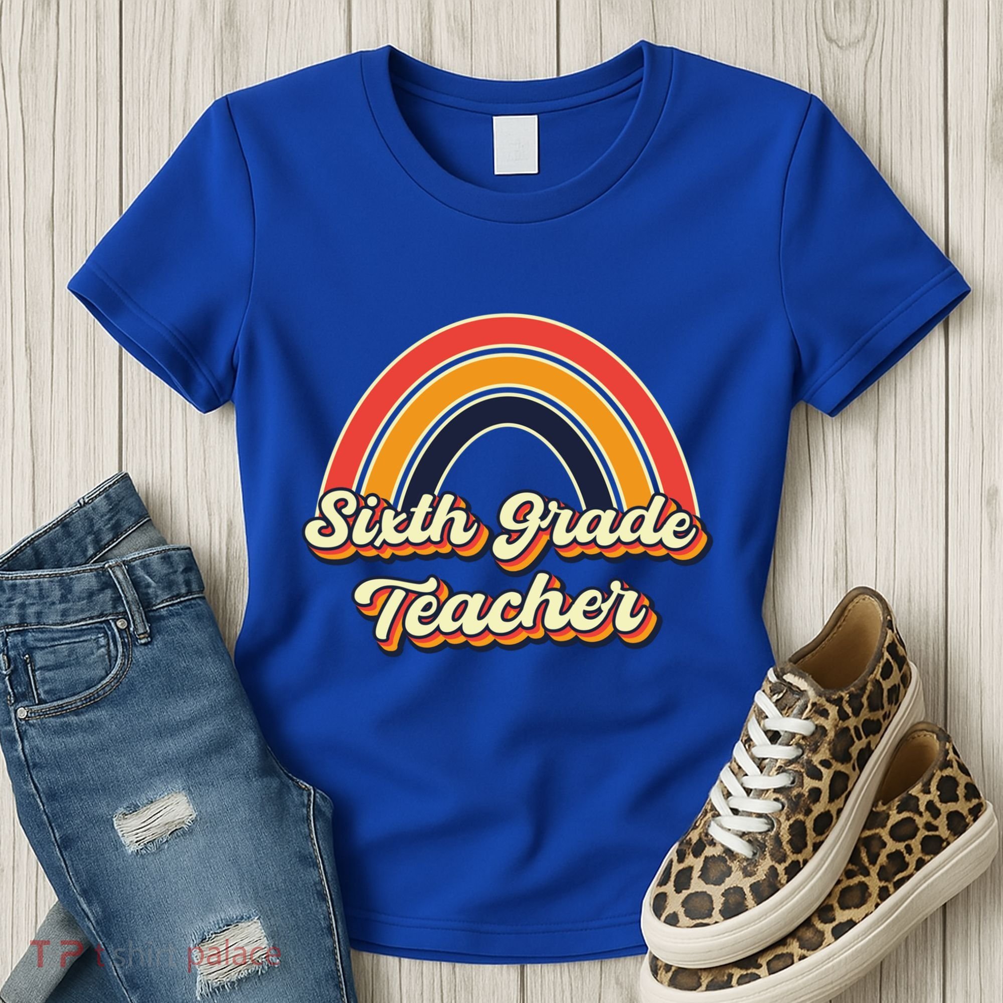 Retro Sixth Grade Teacher Rainbow Back To School 6Th Grade Great Gift Women's T-Shirt