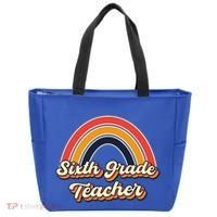 Retro Sixth Grade Teacher Rainbow Back To School 6Th Grade Great Gift Tote Bag thumb 0