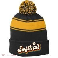 Retro Softball Graphic Softball Stripe Pom Pom Beanie thumb 0