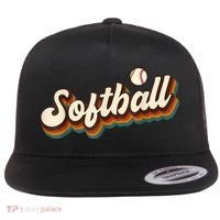 Retro Softball Graphic Softball Flat Bill Trucker Hat thumb 0