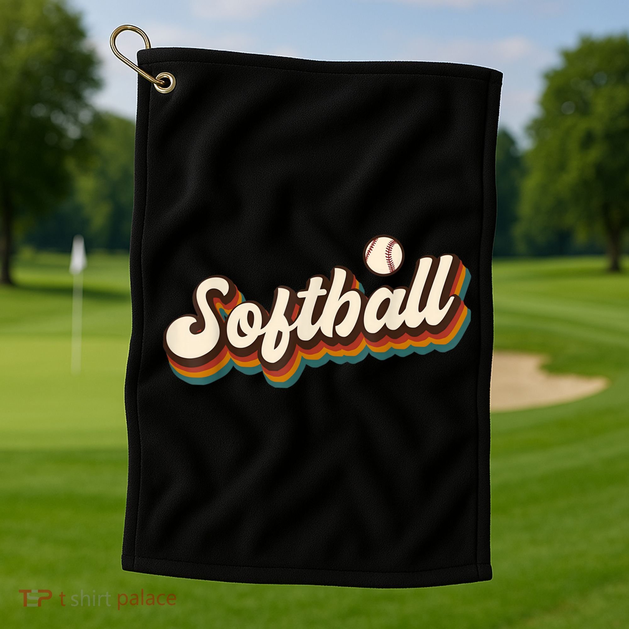 Retro Softball Graphic Softball Golf Towel