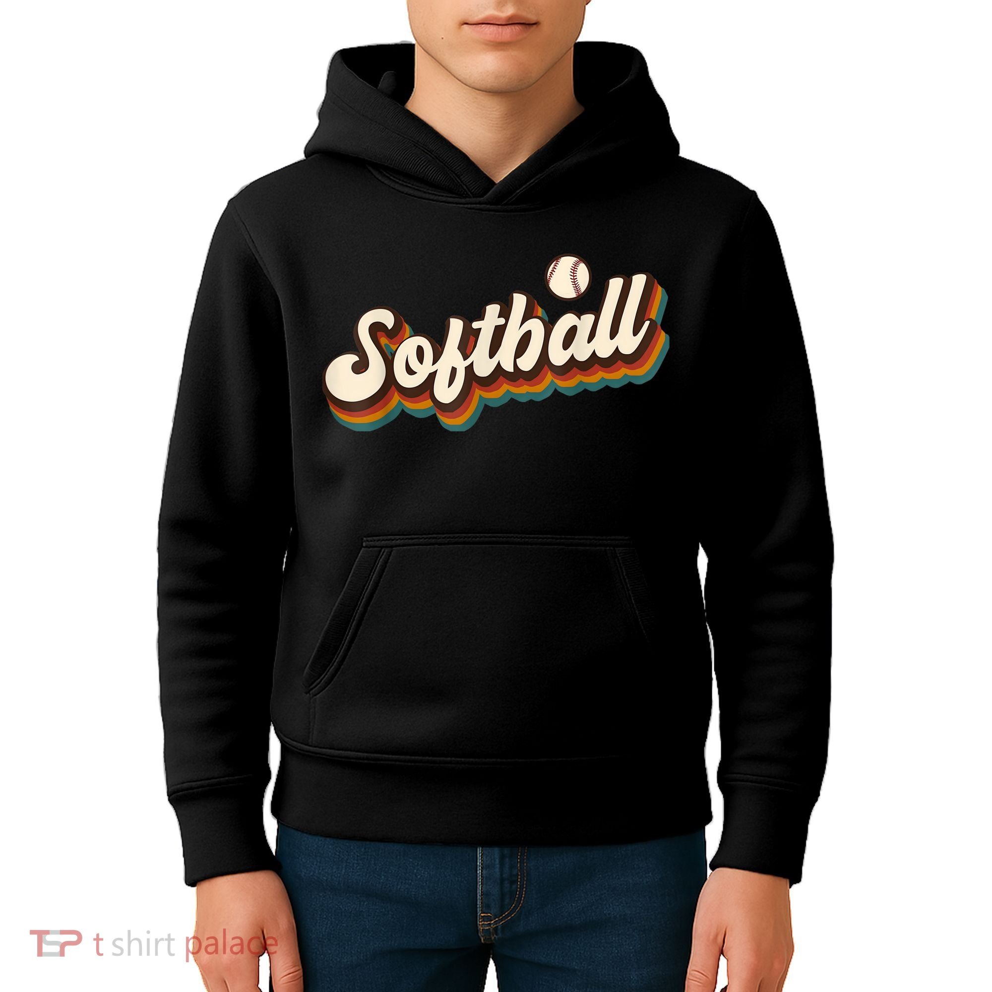 Retro Softball Graphic Softball Kids Hoodie