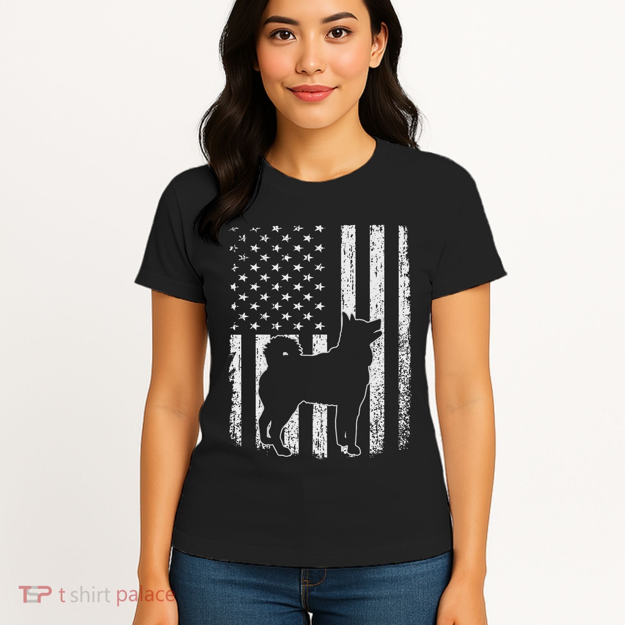Retro Siberian Husky American Flag Dog Dad Dog Mom Women's T-Shirt