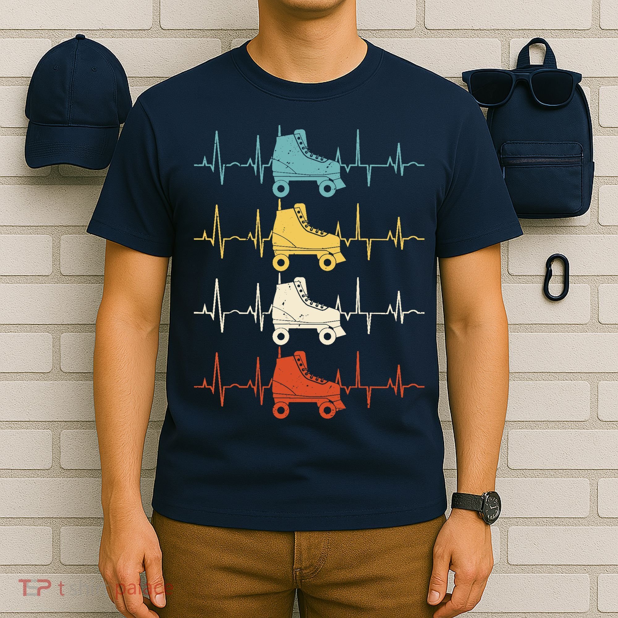 Roller Skate Heartbeat Skater Skating Retro Vintage 70s 80s T-Shirt