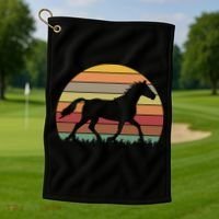 Retro Sunset Horse Golf Towel thumb 1