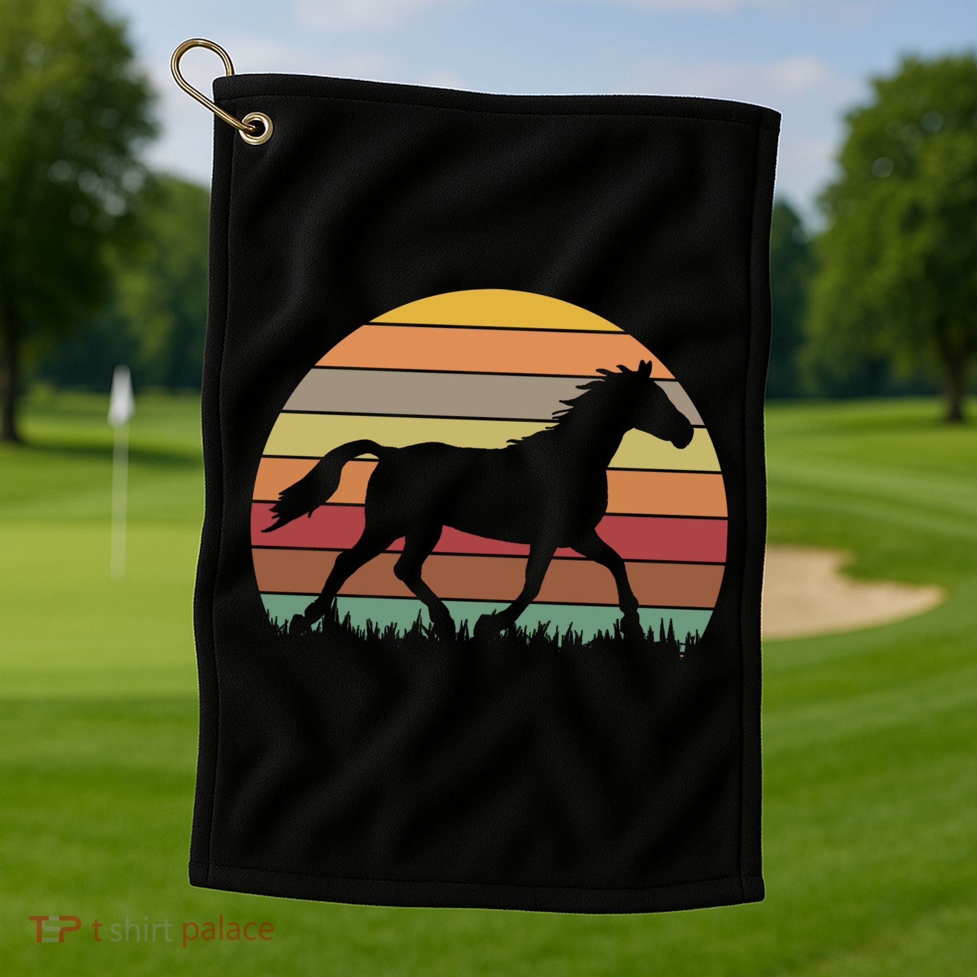 Retro Sunset Horse Golf Towel