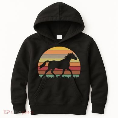 Retro Sunset Horse Kids Hoodie